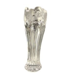 Vtg Oneida Crystal Southern Garden Rose Flower‎ Bud Vase, 7 inches